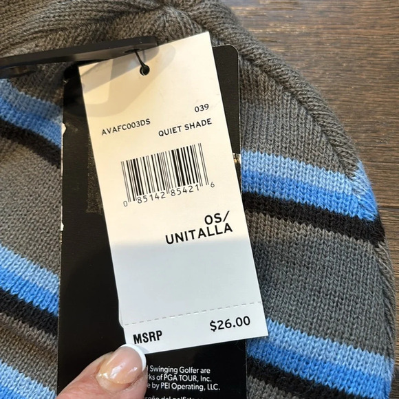 PGA Tour Knit Winter Beanie/hat - Quite Shade Gray-blue/Black Striped,Golf - Picture 3 of 5